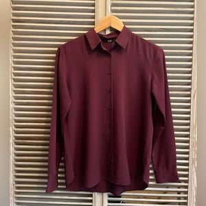 Uniqlo Rayon Long-Sleeve Blouse - Plum